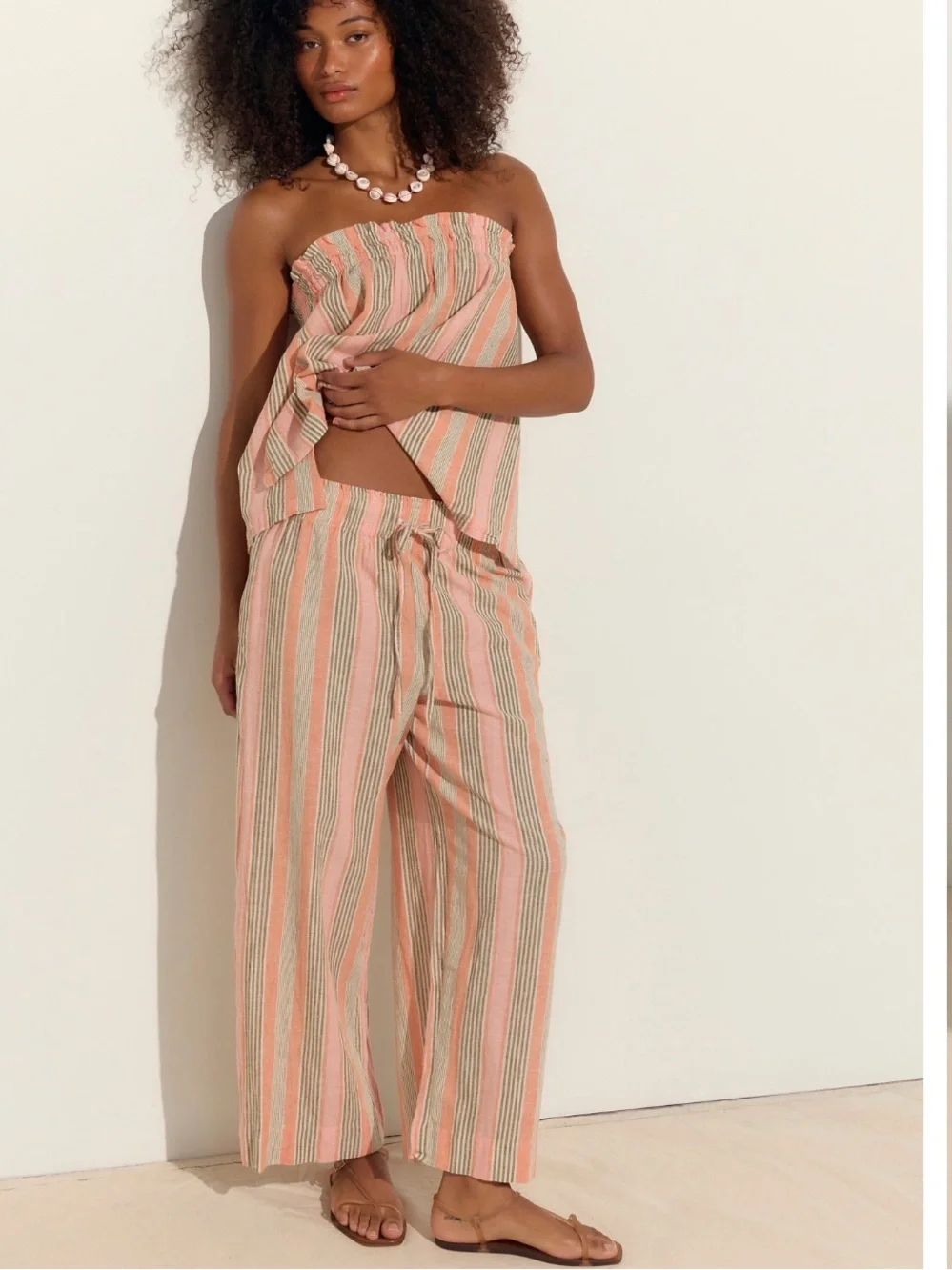 Free People Corfu striped cotton linen set, large, Canyon stripe